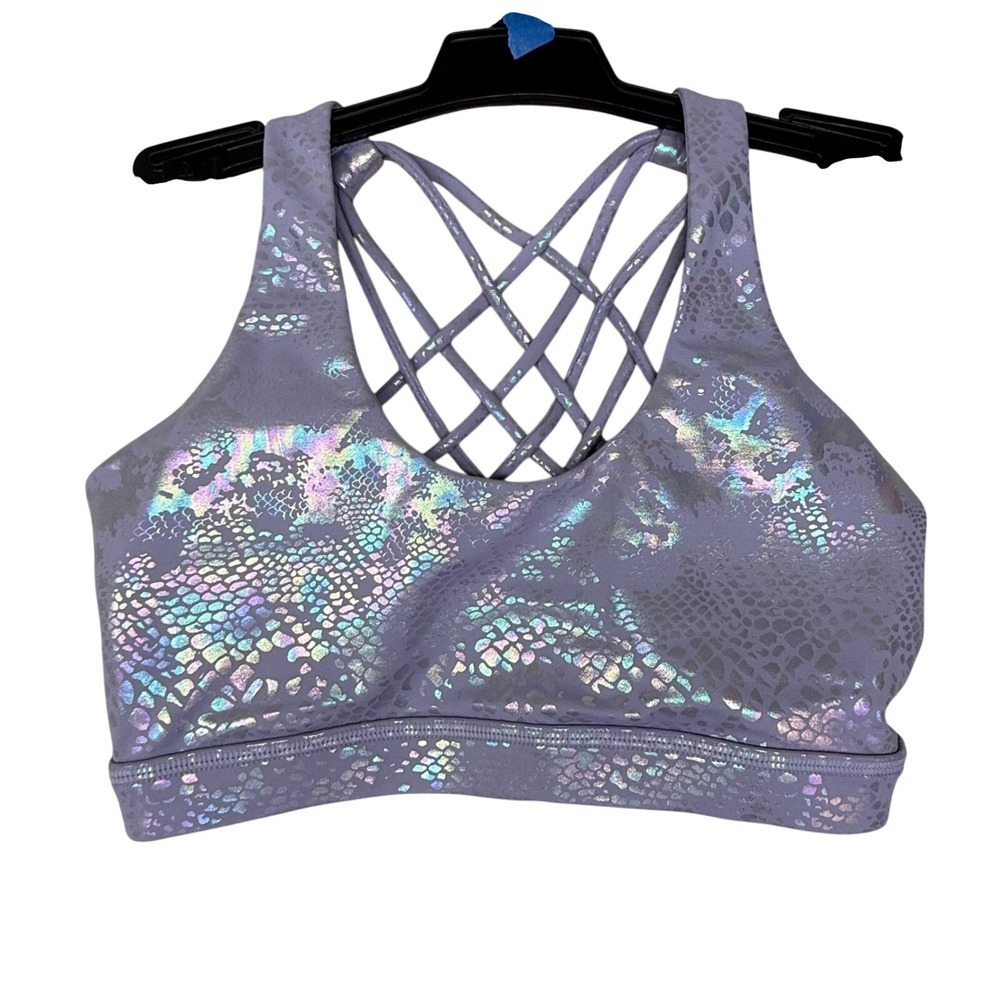 CVG Constantly Varied Gear Lilac Glisten Here sports Bra Butterfly Back Small S